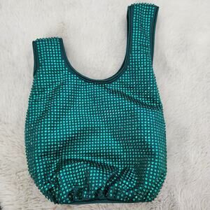 J. Crew Santorini Sparkling Crystals Hand Bag Green Satin Embellished - NWT